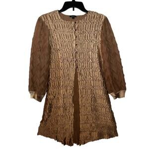 Komarov Tan Smocked Blouse with Mandarin Collar
